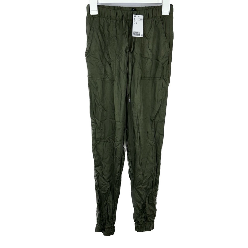 H&M Divided Joggers Rushed Pull on Pants Cinched Tie Elastic Waist Cuffed Ankles
